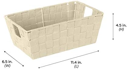 Simplify Small Shelf Woven Strap Tote | Decorative Storage Basket | Built in Handles | Organization | Closet | Bedroom | Bathroom | Nursery | Accessories | Toys | Gifts | 4 Pack | Ivory
