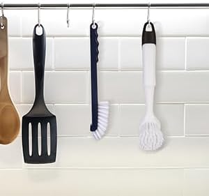 Dish Brush 2 Pack Dish Scrub Brush and 2 Pack Grout Brush | Kitchen Brushes for Dishes,Pots, Pans and Sinks Dish Brush with Handle Built-in Scraper