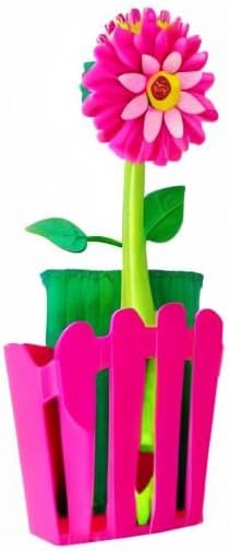 Vigar Flower Power Kitchen Sink Caddy Organizer, Pink | Dish Sponge Holder, Suction Cup and Sponge for Kitchen Sink, Decorative Kitchen Sink Accessories, Countertop Storage Set