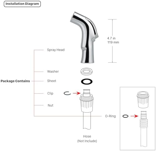 Universal Fit Sink Spray Attachment, Kitchen Side Sprayer Head, Pull Out Spray Head, Faucet Sprayer Replacement for Delta, Moen, Kolher and Other OEM Brands, Brushed Nickel Finish, Ergonomic Design