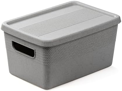 BINO | Plastic Storage Bins with Lids, 5 Liter - 3 Pack, Natural Grey | THE BRAIDED COLLECTION | Plastic Bins for Organization Woven Storage Baskets for Organizing Pantry Shelf Organizer Basket Bin