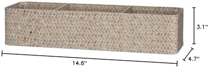 Seagrass Storage Basket 3 Sections Woven Shelf Baskets with Compartment (Whitewash, 14.6inch x 4.7inch x 3.1inch)