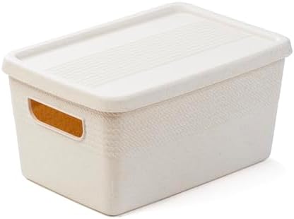 BINO | Plastic Storage Bins with Lids, 5 Liter - 3 Pack, Natural | THE BRAIDED COLLECTION | Plastic Bins for Organization Woven Storage Baskets for Organizing Pantry Shelf Organizer Basket Bin