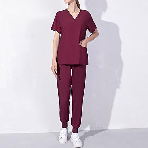 Cleaning Short Sleeve Scrubs for Women Set Stretchy Housekeeping Uniform Nurse Scrub Sets for Woman