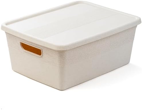 BINO | Plastic Storage Bins with Lids, 13 Liter - 3 Pack, Natural | THE BRAIDED COLLECTION | Plastic Bins for Organization Woven Storage Baskets for Organizing Pantry Shelf Organizer Basket Bin