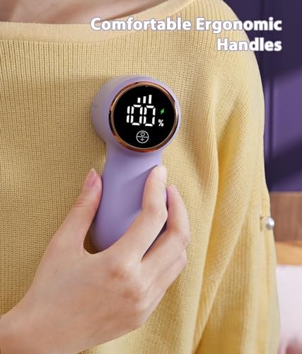 Rechargeable Fabric Shaver,Lint Remover, 3-Speed Sweater Shaver with LED Display, 2 Replaceable Stainless Steel 6-Blade Heads for Clothes, Sweaters, Furniture, Lint Balls and Fabric Pilling