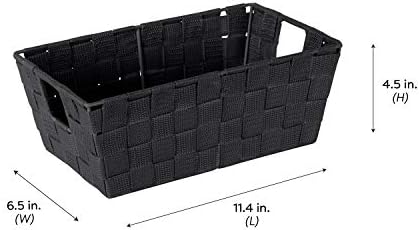 Simplify Small Shelf Woven Strap Tote | Decorative Storage Basket | Built in Handles | Organization | Closet | Bedroom | Bathroom | Nursery | Accessories | Toys | Gifts | 2 Pack | Black