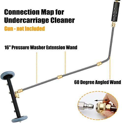 Pressure Washer Undercarriage Cleaner, 16 Inch Water Broom 4000 PSI | Pressure Washer Surface Cleaner Attachment with 2 Extension Wands & 60° Angled Wand for Under Car Washing