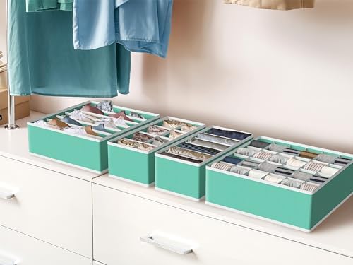 Simple Houseware 4-Pack Drawer Organizer Set for Underwear/Socks/Bra | Turquoise, Closet Dividers for Underwear, Socks, Bras, Scarves, Ties - Foldable Non-Woven Storage Boxes