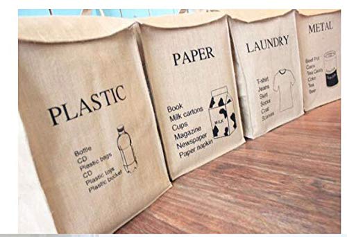 KiaoTime Jute Weave Recycling Bag Waste Bin Bags Basket for Home Kitchen Office - Natural Style Recycle Garbage Trash Sorting Bins Organizer Baskets Recycling Container