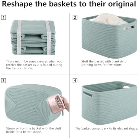 4 Pack Storage Baskets for Organizing Toys, Towels, and Clothes, Woven Basket for Shelves, Sturdy Nursery Cube Bins for Storage, 13''L x9''W x7.8''H, Frosty Green