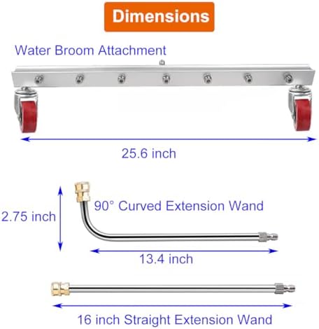 26-inch Water Broom for Pressure Washer, Power Broom Sweeper Surface Cleaner for Concrete Driveway Sidewalk Deck Patio Cleaning, 4000 PSI Pressure Washer Attachment (09640-07967#)