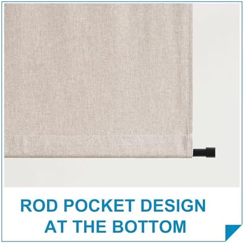 RYB HOME Linen Blended French Door Window Curtains, Tricia Door Shades | Farmhouse Home Decor, No Drill, Room Darkening, Privacy, Portable for Patio/Office/Classroom, W26 x L72, Khaki, 1 Panel