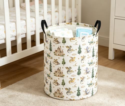 Baby Laundry Basket Baby Nursery Hamper Kids Laundry Basket Toy Storage Bin for Boys Room Decor Gift Baskets for Bedroom Bathroom(Castle Dinosaur)
