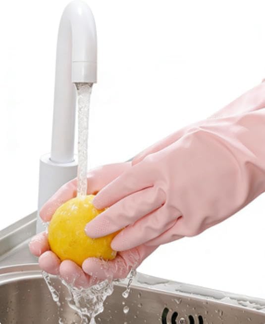 2 Pairs Reusable Rubber Cleaning Gloves for Dishwashing - Non-Slip Grip, Colorful Household Gloves for Kitchen & Home Cleaning Perfect for Women & Men (Pink Green)