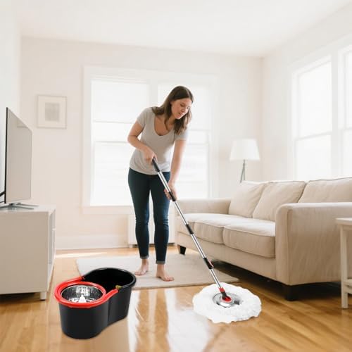 Spin Mop and Bucket Set, 360° Spinning Mop and Bucket System, for Mop Floor Cleaning, with 3 Microfiber Mop Replacement Heads and 61" Stainless Steel Adjustable Handle