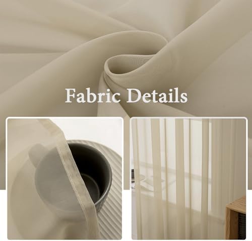 MIULEE Beige 54 Wide and 72 Inches Length French Door Sheer Curtains | Light Filtering Window Treatment with 2 Tiebacks, Front Back Patio Glass Door, Set of 2