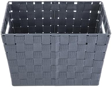 Large Gray Woven Storage Basket With Cut-Out Handles, Decorative Organizer Bin For Bathroom, Bedroom, Living Room, Office And Home Organization