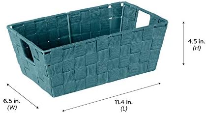 Simplify Small Shelf Woven Strap Tote | Decorative Storage Basket | Built in Handles | Organization | Closet | Bedroom | Bathroom | Nursery | Accessories | Toys | Gifts | 4 Pack | Sapphire