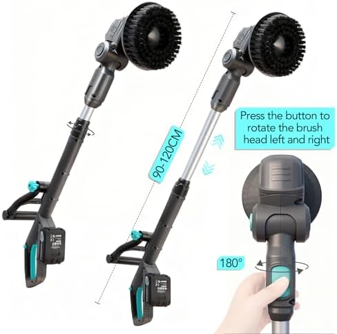 20V Cordless Electric Spin Scrubber with Replaceable Battery & Long Handle - Includes 8 Replaceable Brush Heads for Bathroom, Tile, Grout, Shower, Bathtub, Kitchen, Car & Outdoor Cleaning
