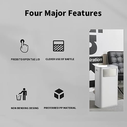WanWanKa Trash Can with Lid, Large Tall 8 Gallon Commercial Trash Can,White | Plastic Waste Bin with Press top Lid, White Garbage Can Suitable for Kitchen, Bathroom, Bedroom, Living Room, Office