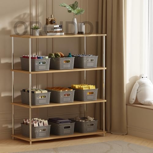 ORGIDOL Plastic Storage Basket with Lids 10 Pack Stackable Storage Bins Containers with Lid, Decorative Storage Boxes for Organizing Shelves, Drawers, Playroom, Classroom, Office, Closet, Grey