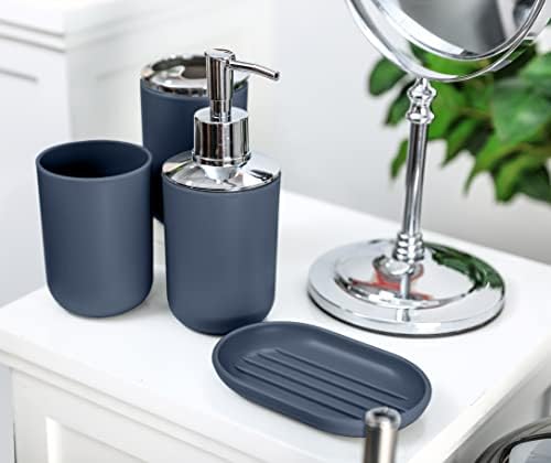 Moss & Stone 6-Piece Blue Bathroom Accessories Set, Soap Dispenser | Modern Plastic Bathroom Set with Toothbrush Holder, Soap Dish, Cup & Trash Can for Countertop Organization and Bathroom Decor
