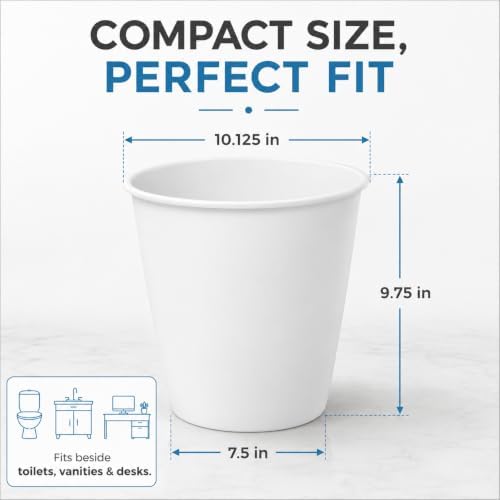 Small Bathroom Trash Can 1.5 Gallon Plastic Garbage Bin, Open Top Waste Basket for Bathroom, Bedroom, Office, Laundry Room, Narrow Space, White, 2 Pack