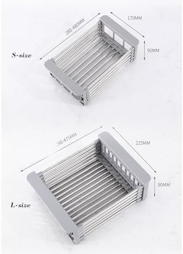 Extend Kitchen Sink Drain Basket,Stainless Steel Retractable Sink Rack,Over Sink Dish Rack,Portable Telescopic Kitchen Sinks Accessories,Extender Basket for Vegetables Fruits and Dishes(Black,Large)