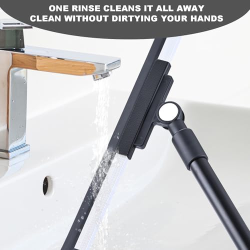 Floor Squeegee - 52 Inch Adjustable Long Handle 14.2 Inch Rubber Blade 180° Rotatable Head Heavy Duty Squeegee Broom for Floor Window Bathroom Tile Garage Concrete Shower Patio (Black)