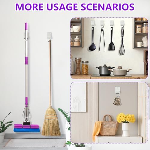 Broom and Mop Holder Wall Mount, Heavy Duty Screw Drilling Gripper Rack Supports up to 10 lb for Kitchen, Laundry Room, Garage, and Garden Storag (4, White)