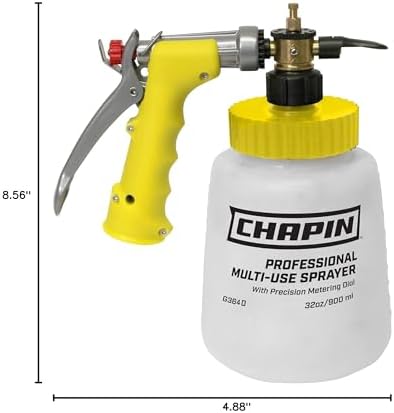 CHAPIN 32 oz Hose-End Sprayer, 6 Mixing Ratios for Precise Application | Chemical-resistant tank; sprays up to 320 gallons for standard garden hoses, fan nozzle and comfort-grip handle