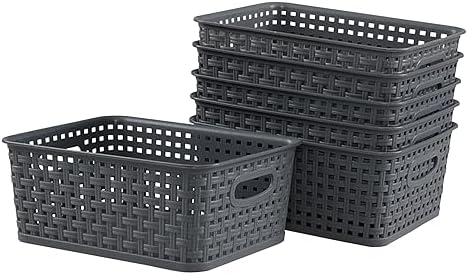 6-Pack Plastic Woven Storage Baskets, Small Baskets
