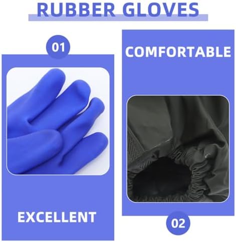 2 Pairs Elbow Length Waterproof Rubber Dishwashing Gloves with Cotton Lining, Long Protective Gloves for Kitchen Cleaning and Aquarium Care, Blue Non-slip Cuff, One Size