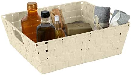 Simplify Large Shelf Woven Strap Tote | Decorative Storage Basket | Built in Handles | Organization | Closet | Bedroom | Bathroom | Nursery | Accessories | Toys | Gifts | 2 Pack | Ivory
