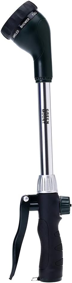 GREEN MOUNT Watering Wand 16-Inch, Heavy Duty Garden Wand with 8 Spray Patterns | Ergonomic & Lightweight for Easy Watering | Ideal for Hanging Baskets, Potted Plants, Window Boxes,Blackish Green