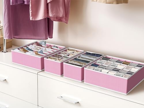 Simple Houseware 4-Pack Drawer Organizer Set for Underwear/Socks/Bra, Pink | Closet Dividers for Underwear, Socks, Bras, Scarves, Ties - Foldable Non-Woven Storage Boxes