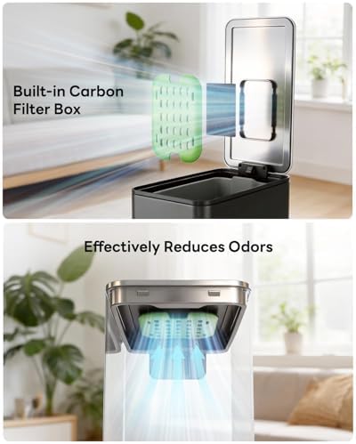6L/1.6G Slim Bathroom Trash Can, Narrow Stainless Steel Soft-Close Step Pedal Bin with Lid, Odor -free Carbon Box, Removable Inner Bucket, Matte Small Waste Bin for Bedroom, Office, RV(Black)
