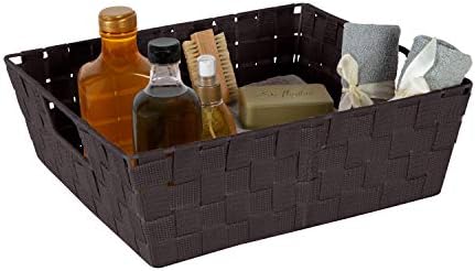 Simplify Large Shelf Woven Strap Tote | Decorative Storage Basket | Built in Handles | Organization | Closet | Bedroom | Bathroom | Nursery | Accessories | Toys | Gifts | 2 Pack | Chocolate