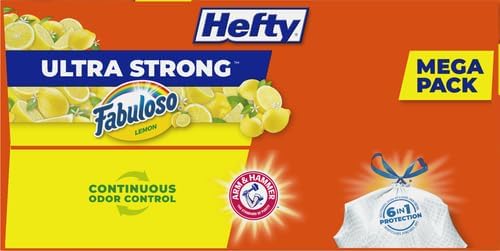 Hefty Ultra Strong 13 Gallon Trash Bags, Tall Kitchen Trash Bags 13 Gallon Size, Resist Leaks, Punctures, and Rips, Continuous Odor Control, White, Fabuloso Lemon Scent, 80 Bags| (Pack of 3)