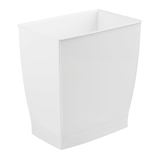iDesign Small Plastic Bathroom Trash Can, Slim Rectangle, 2-Pack, White | Garbage Bin for Bedroom, Office, Dorm