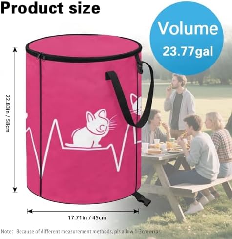 Cat Collapsible Trash Can Heartline Collapsible Garbage Can Camping with Lid Portable Garden Bag for Parties, Yard Waste, or Laundry