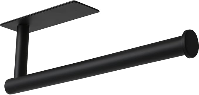 theaoo Under Cabinet Paper Towel Holder for Kitchen, Adhesive, Black | Wall Mounted Paper Towel Roll Rack for Bathroom or Kitchen, SUS304 Stainless Steel, Self-Adhesive or Screw Installation