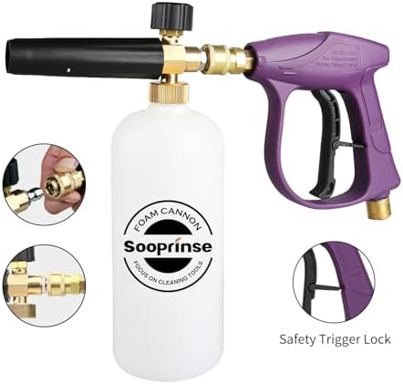 Sooprinse Foam Cannon Snow Foam Lance Nozzle Pressure Washer Jet Wash,Foam cannon lance kit with Pressure Washer Spray Gun,30 Degree Gutter Cleaner Wand with Nozzle Tip Attachment