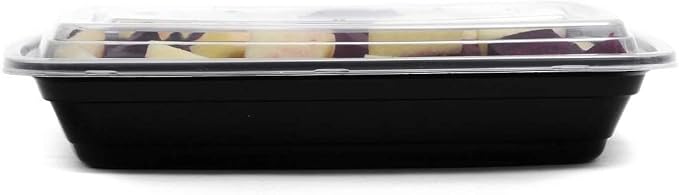 56oz Rectangular Microwavable Black Plastic Meal Prep Containers with Clear Lids - Food Storage Container - Certified BPA-Free, Stackable, Reusable Microwave, Dishwasher Safe, Disposable (25)