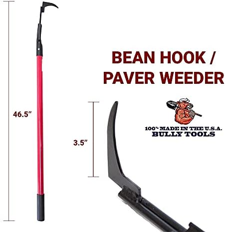 BULLY TOOLS Bean Hook/Paver Weeder - 7-Gauge Heavy-Duty Steel with Fiberglass Handle, Rubber Grip for Comfort, Rust-Resistant, Ideal for Pavers, Cracks and Weed Removal - 100% Made in The USA, 46.5"