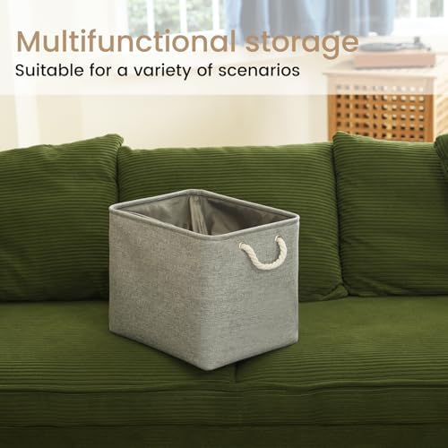 16x12x12 In Foldable Fabric Large Storage Bins with Handle 1 Pack | Storage Basket with Draw String Top, Sturdy Metal Strand, Cardboard Support Molding, for Shelf, Closet, Bedroom, Gray