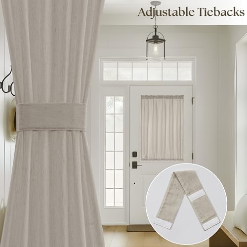 Linen Sheer Small Door Window Curtains for Kitchen Bathroom Privacy | Light Filtering, Door Curtain, Burlywood Birch, Farmhouse Rustic Drapes, 2 Panels, Dual Rod Pocket, 25W X 40L Inch