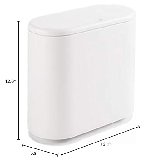 IEEK 12 Liter Rectangular Plastic Trash Can with Press Top Lid,White Modern Wastebasket Thin Trash Cans,3.2 Gallon Garbage Container Bin for Bathroom,Bedroom,Kitchen,Office and Powder Room