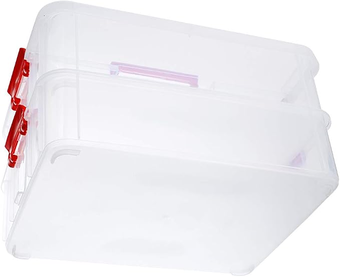BTSKY 2 Layer Stack & Carry Box, Plastic Multipurpose Portable Storage Container Box Handled Organizer Storage Box for Organizing Stationery, Sewing, Art Craft, Jewelry and Beauty Supplies(Red) | Multipurpose Craft Organizers and Storage for Organizing...